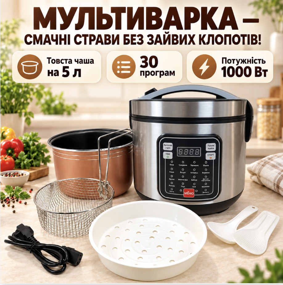 Мультиварка Crownberg CB-5528 30 програм, 5 л, 1000 Вт